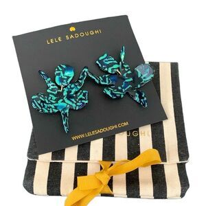 Lele Sadoughi Green Swirl Paper Lily Small Drop Earrings & Gift Pouch
